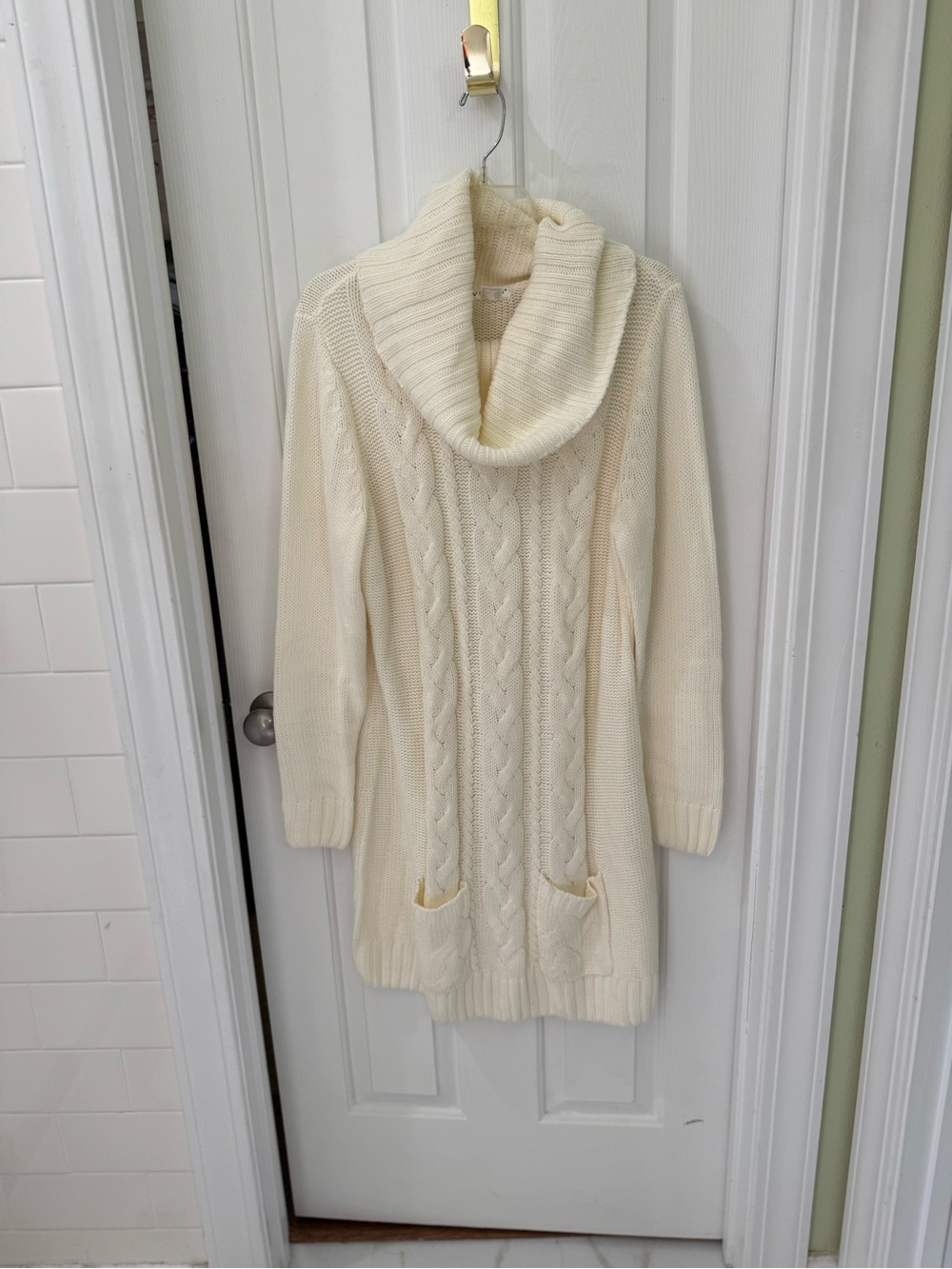 VENUS Cream Cable Knit Cowl-Neck Sweater Dress